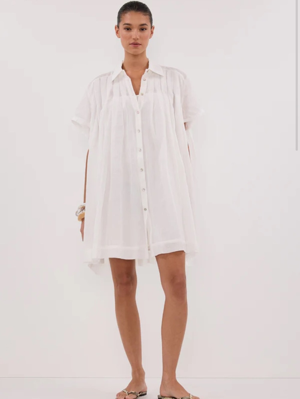 NWT DISSH Carmel White Ramie Mini Relaxed Shirt Dress, Slip Lining, US4